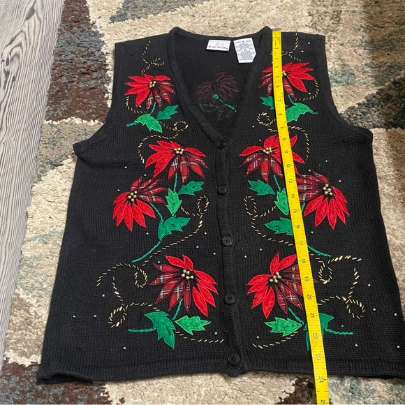 Holiday Floral Embroidered Black Vest Bobbie Brooks Ladies Small 4/6 Vintage - Picture 11 of 16